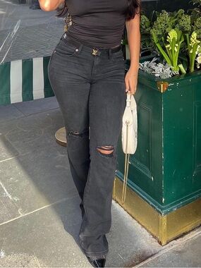 fashion nova High-Rise Black Distressed Bootcut Jeans | 3-5 | NWOT